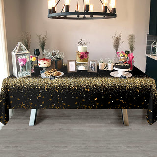 Champagne gold glitter tablecloth covering a rectangular event table