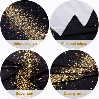 Champagne gold glitter tablecloth fabric closeups with finished edges