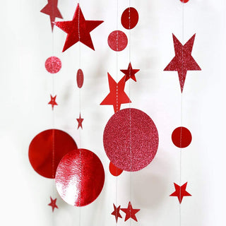 Red glitter star and circle hanging garland streamer with round and star drops