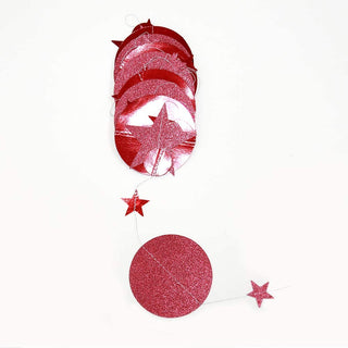 Red glitter hanging garland streamer with round discs and small star accents