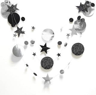 Silver and black glitter star and round hanging garland ornaments