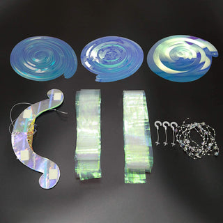 Iridescent holographic jellyfish hanging kit pieces: body, ribbons, and chain connectors