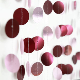 Maroon, burgundy and pink circle dot hanging garland strands with stitched edges