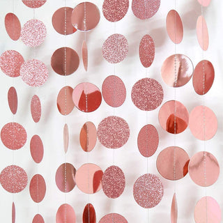 Rose gold glitter circle dot garland kit with hanging cardstock circles, 4 pieces