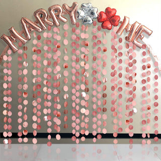 Rose gold and pink foil circle garland kit with hanging bead-like paper dots, 4 pieces