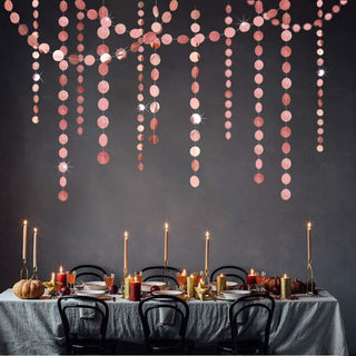 Rose gold hanging circle dot garland kit with glitter and foil paper discs