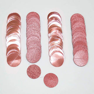 Rose gold circle dot garland kit pieces shown flat: glitter discs and foil ovals