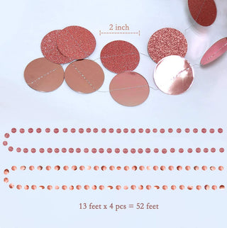 Rose gold glitter circle garland kit layout with length markings and hanging dot strands