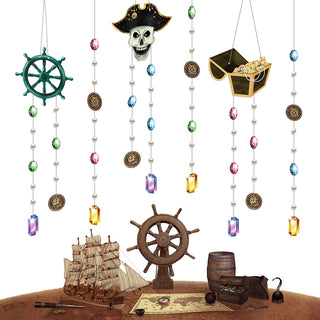 Pirate skull garland set with beads and coin charms, 6 hanging pieces