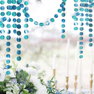Teal and blue glitter circle garland strands with hanging round sequins