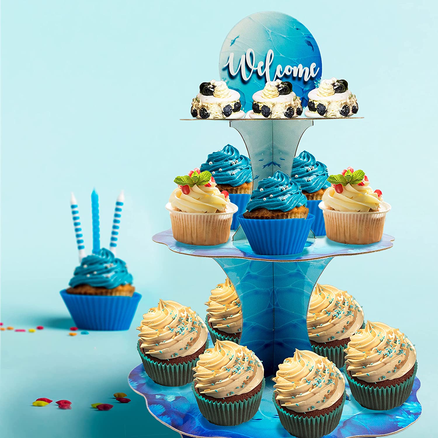 Ations Mermaid Themed Cupcake Stand - 3-Tier Cardboard Dessert Tower For Under The Sea Parties (Holds 24 Cupcakes) Mermaid Party Decor
