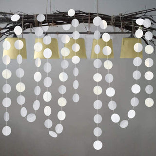 Pearl white circle dot garland with hanging round discs on thin strings, multi-strand design