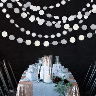Pearl white circle dot garland with multiple rows of round discs on thin strings